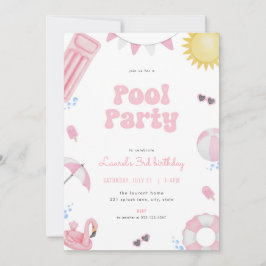 Invitación Chica rosa Fiesta de piscina de verano de cumplea