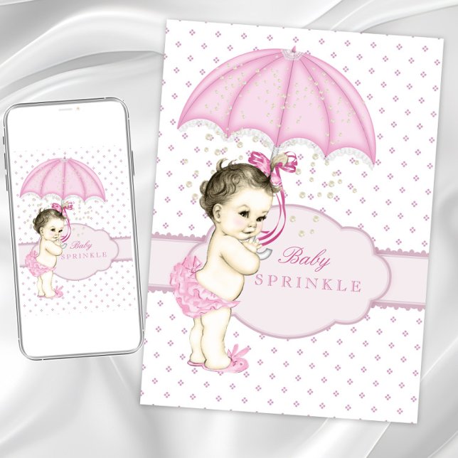 Invitación Chica Rosa Fiesta de Sprinkle para Bebe (Cute sprinkle baby shower invitation. Instant download and printed invitations available.)
