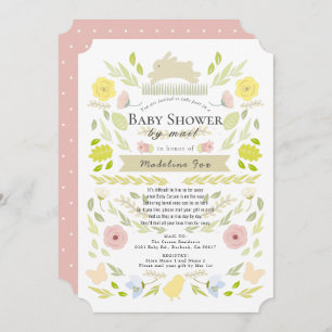 Invitación Chica rosa Floral Bunny Foliage Baby Shower por co