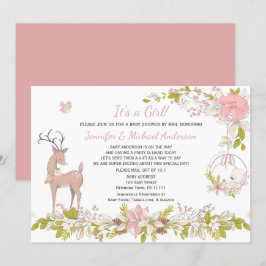 Invitación Chica Rosa Forestal Con Baby Shower De Deer Por Co
