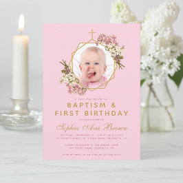 Invitación Chica Rosa Foto Baptismo Orquídeas de cumpleaños