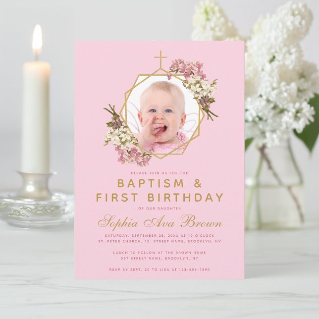 Invitación Chica Rosa Foto Baptismo Orquídeas de cumpleaños (Subido por el creador)