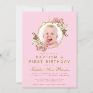 Invitación Chica Rosa Foto Baptismo Orquídeas de cumpleaños