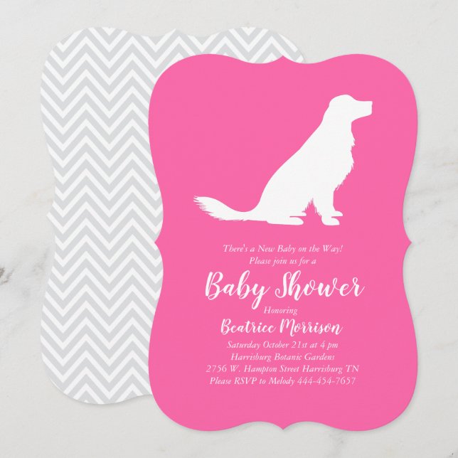 Invitación Chica rosa francés Baby Shower de Golden Retriever (Anverso / Reverso)