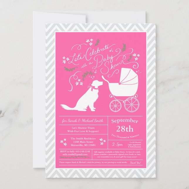 Invitación Chica rosa francés Baby Shower de Golden Retriever (Anverso)
