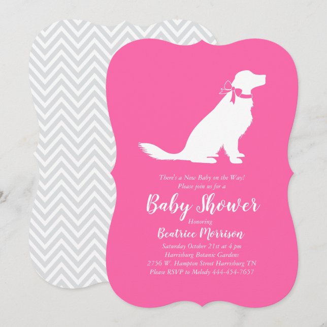 Invitación Chica rosa francés Baby Shower de Golden Retriever (Anverso / Reverso)