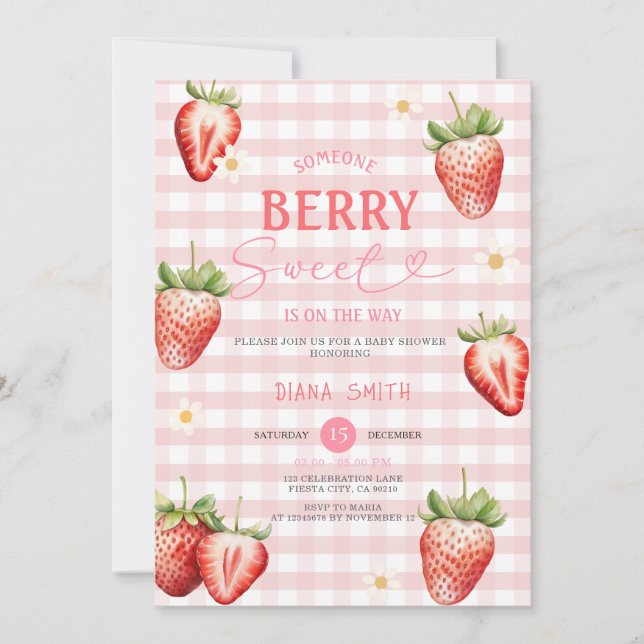 Invitación Chica rosa Fresa dulce Baby Shower (Anverso)