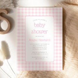 Invitación Chica Rosa Gingham Check Baby Shower