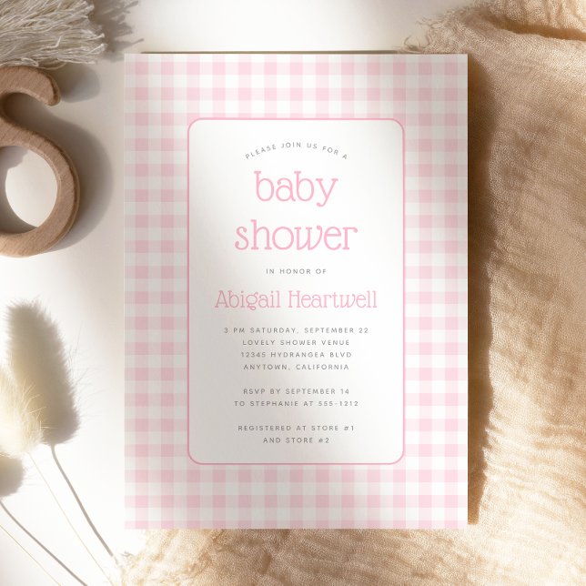 Invitación Chica Rosa Gingham Check Baby Shower (Subido por el creador)