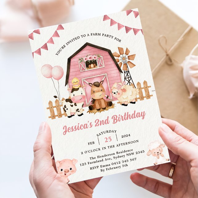Invitación Chica rosa Granja Animales Fiesta de cumpleaños nú (Subido por el creador)