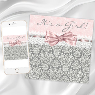 Invitación Chica Rosa Gris Baby Shower