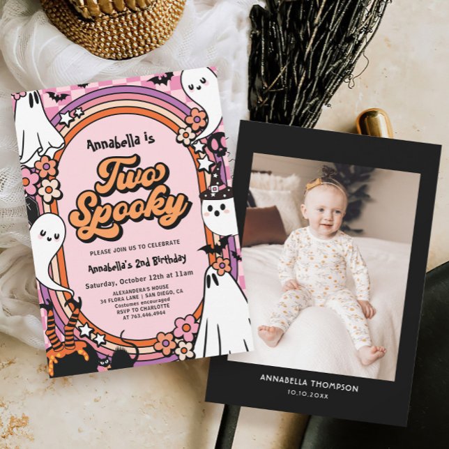 Invitación Chica Rosa Halloween Foto Fiesta de cumpleaños núm (Subido por el creador)