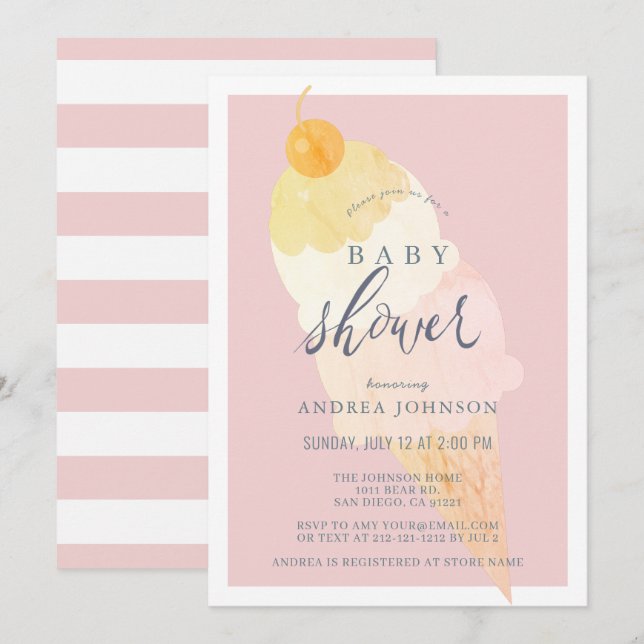 Invitación Chica rosa helado Baby Shower (Anverso / Reverso)