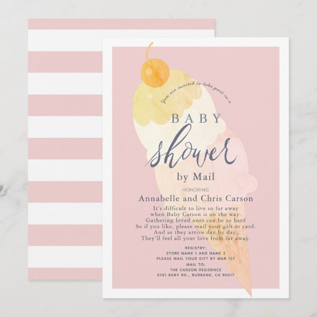 Invitación Chica rosa helado Baby Shower por correo (Anverso / Reverso)