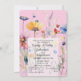 Invitación chica rosa 'Hunny' Pastel de flores silvestres Bab