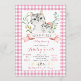 Invitación chica rosa invitado a la ducha de bebé gatito
