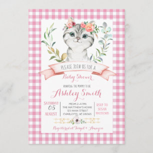 Invitación chica rosa invitado a la ducha de bebé gatito