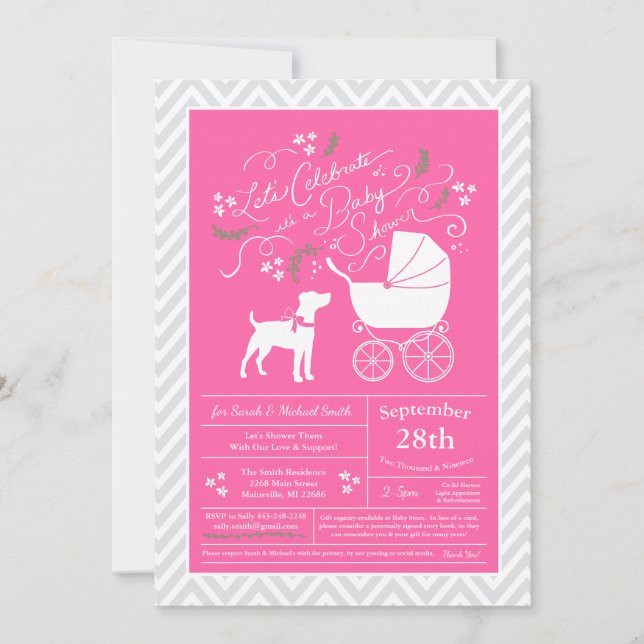 Invitación Chica rosa Jack Russell Terrier Dog Baby Shower (Anverso)