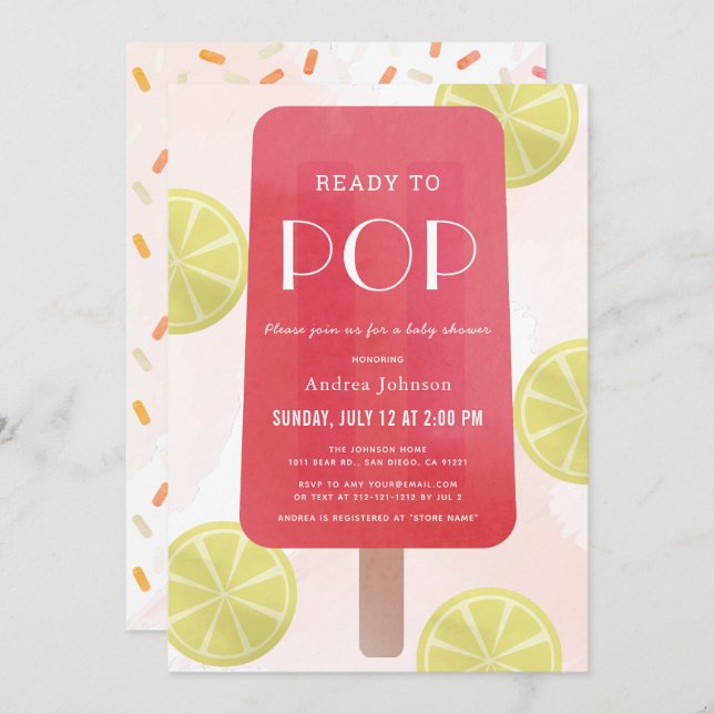 Invitación Chica rosa Lemonade Popsicle Baby Shower (Anverso / Reverso)