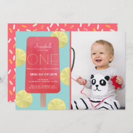 Invitación Chica rosa Lemonade Popsicle Foto Primer cumpleaño