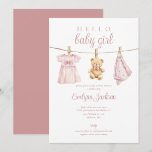 Invitación Chica Rosa Linda Ropa Tenderete de Bebé
