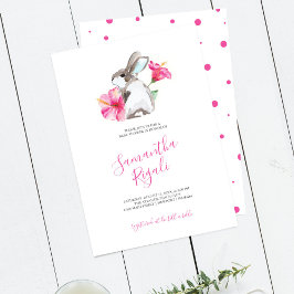Invitación Chica rosa lindo conejito Baby Shower