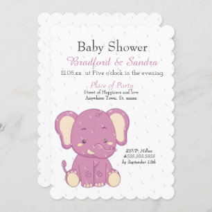 Invitación Chica rosa lindo Elefante Baby Shower simple