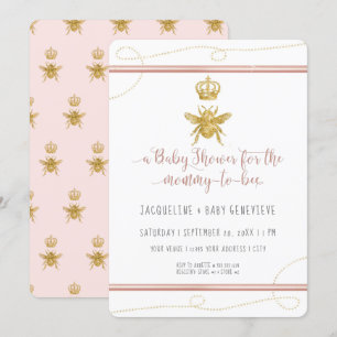 Invitación Chica rosa mami to bebe Purpurina de oro Baby Show