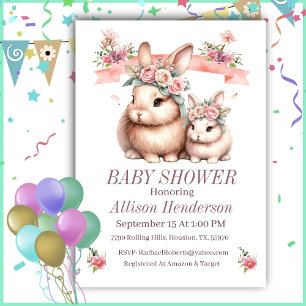 Invitación Chica Rosa Mami Y Baby Bunny Baby Shower