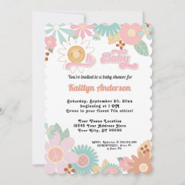 Invitación Chica rosa margarita de los años 70 Oh Baby Shower