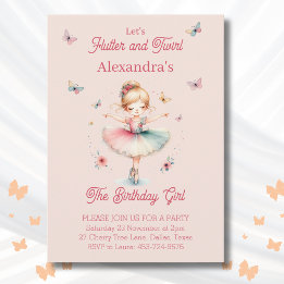 Invitación Chica rosa mariposa Ballerina Fiesta de cumpleaños