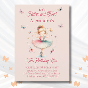 Invitación Chica rosa mariposa Ballerina Fiesta de cumpleaños