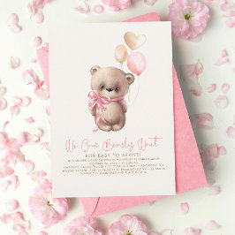 Invitación Chica rosa marrón claro de osito de peluche Baby S