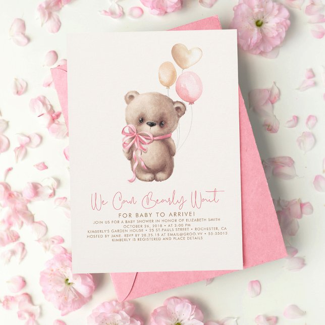 Invitación Chica rosa marrón claro de osito de peluche Baby S (Subido por el creador)