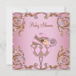 Invitación Chica Rosa Marrón y Dorado Baby Shower