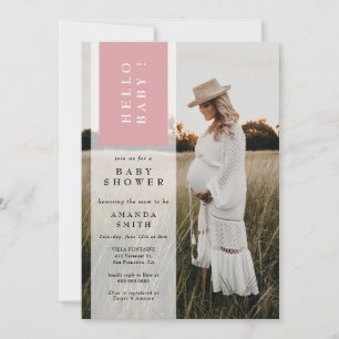 Invitación Chica rosa Minimalista de foto Hola Baby Shower