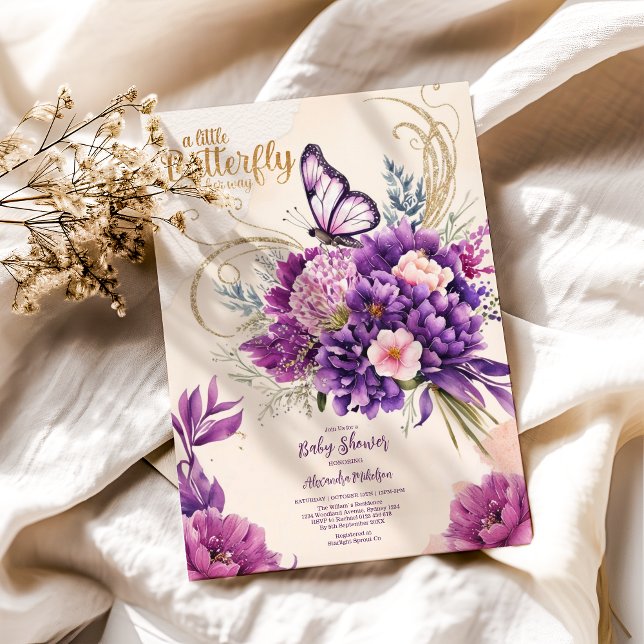 Invitación Chica rosa morado de mariposa floral Baby Shower (Subido por el creador)