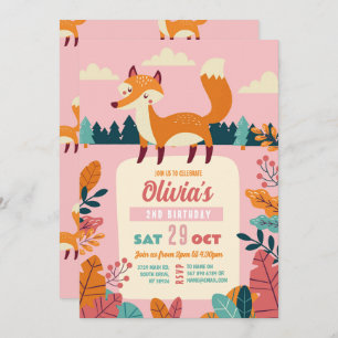 Invitación Chica Rosa Morthday Party Forest Theme Woods