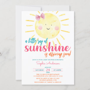 Invitación Chica rosa muestra un pequeño rayo de sol en Baby