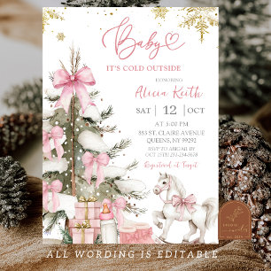 Invitación Chica Rosa Nieve Invierno Baby Shower