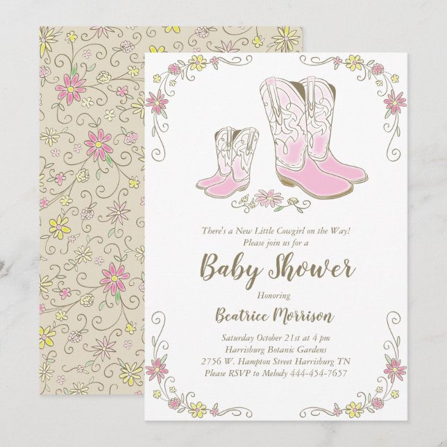 Invitación Chica rosa occidental del país Baby Shower rural d (Anverso / Reverso)