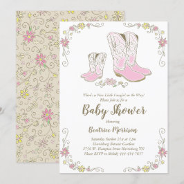 Invitación Chica rosa occidental del país Baby Shower rural d