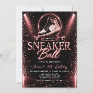Invitación Chica Rosa oro glamour 16 cumpleaños sneaker ball