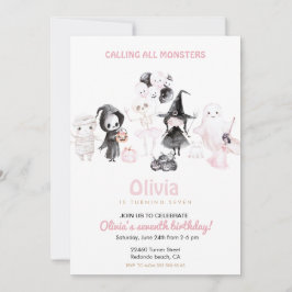 Invitación Chica rosa pastel cumpleaños halloween