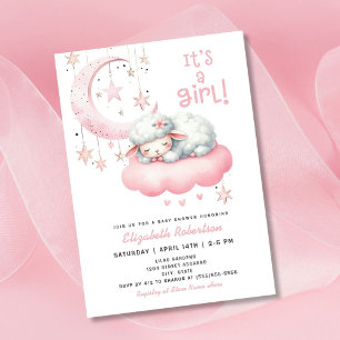 Invitación Chica Rosa Pequeño Cordero Baby Shower