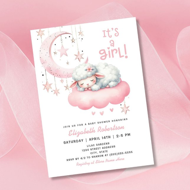 Invitación Chica Rosa Pequeño Cordero Baby Shower (Subido por el creador)