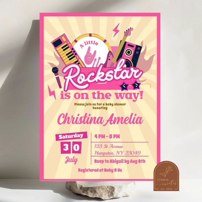 Invitación Chica Rosa Pequeño Rockstar Baby Shower (Subido por el creador)