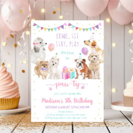 Invitación Chica Rosa Perro Cachorro Puppy Cumpleaños