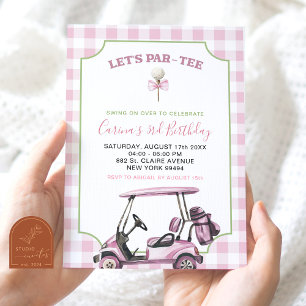 Invitación Chica Rosa Preppy Golf Cumpleaños de Cualquier Eda