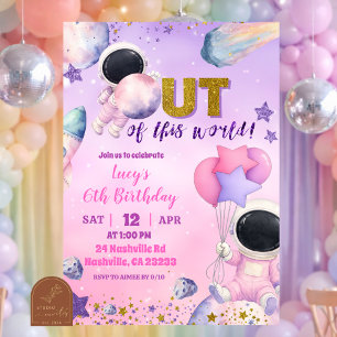 Invitación Chica rosa púrpura espacial fuera de este mundo